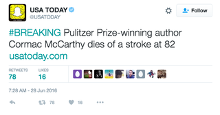 Illustration for article titled No, Cormac McCarthy Didn't Die of a Stroke